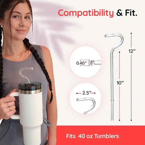 Vista 5 de Lipzi - Popotes antiarrugas - Popotes de vidrio antiarrugas para vaso de 40 oz, popotes reutilizables transparentes con cepillo de limpieza