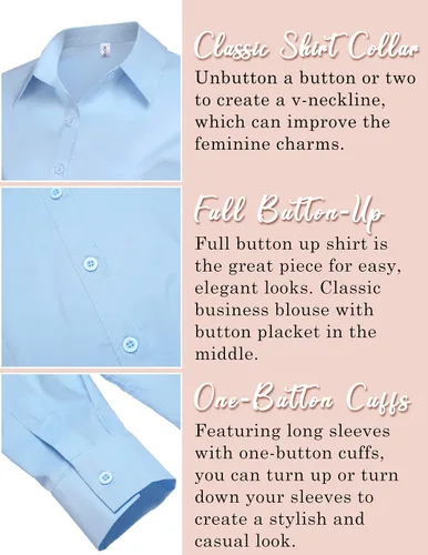 Vista 5 de HOTOUCH Camisa básica elástica con botones para mujer, de manga larga, ajustada, para el trabajo, oficina, blusa