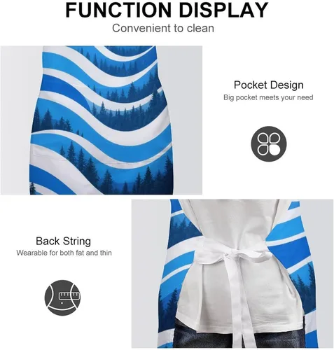 Vista 6 de MUSM Apron for Adults - 27.6 X 31.5 Inch, Heavy-Duty Polyester Aprons with Two Large Pockets, Waterproof Forest Abstract Wave Kitchen Apron for