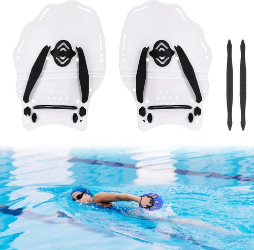 Vista 8 de Hikeen Paleta de natación para adultos y jóvenes, paletas de mano de entrenamiento de natación con correas ajustables, paletas de mano de natación
