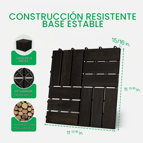 Vista 2 de Idzo Baldosas de Terraza Entrelazadas 9.6 PIES CUADRADOS - 10 PIEZAS Baldosas Impermeables de Madera de Acacia para Patio, Baldosas de Piso