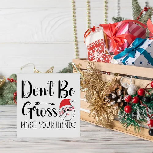 Vista 4 de Divertida decoración de Navidad para baño, decoración de Navidad para interiores, decoración de Papá Noel, decoración de madera con texto en inglés