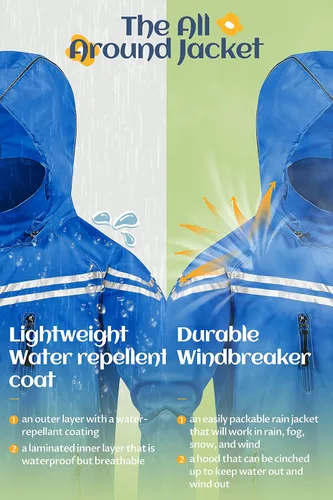 Vista 4 de CREATMO US Chaqueta de lluvia reflectante para niños y niñas, rompevientos ligera e impermeable con capucha extraíble