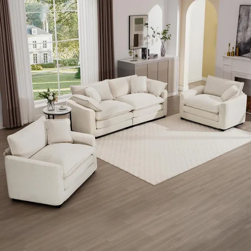 Vista 14 de Juego de sofá de 2 piezas de gran tamaño para sala de estar, sofá biplaza y sofá individual, asiento modular modular profundo de pana cómodos sofás