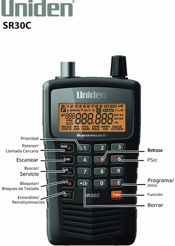 Vista 2 de Uniden Bearcat SR30C, escáner de mano compacto de 500 canales, captura de RF Close Call, búsqueda turbo, programable por PC, NASCAR, carreras