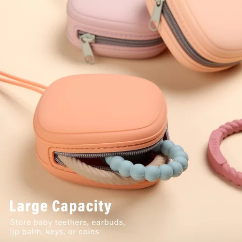 Vista 4 de Funda de silicona para chupete, paquete de 2 (rubor, lila polvoriento) Baby Binky - Funda de silicona para guardar pañales, portátil, de gran
