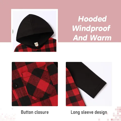 Vista 3 de Fuermos Conjunto para niño pequeño - Sudadera y pantalones a cuadros con capucha - Ropa de otoño