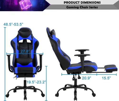 Vista 3 de Reposacabezas de soporte lumbar para computadora de PC, respaldo alto, para oficina, videojuegos, silla giratoria para niños o adultos, azul
