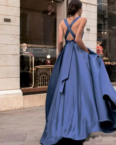Vista 2 de Vestido de fiesta con volantes y hombros descubiertos para mujer, con abertura lateral, vestido largo de graduación, elegante vestido de fiesta
