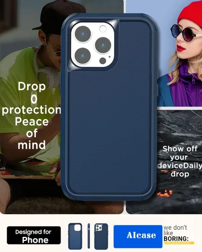 Vista 4 de AICase Funda resistente compatible con iPhone 15 Pro con protector de vidrio + lente de cámara, resistente de 3 capas de protección de grado