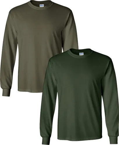 Vista 7 de Gildan - Camiseta de algodón y de manga larga para hombre, modelo G2400 (1) verde irlandés + (1) negro