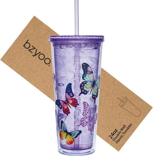 Vista 16 de bzyoo Vaso SIP de 24 oz con Tapa de Popote en Forma de Corazón con Alas – Vaso Iridiscente de Diseño Lindo DotDot, Taza Libre de BPA con Tapa