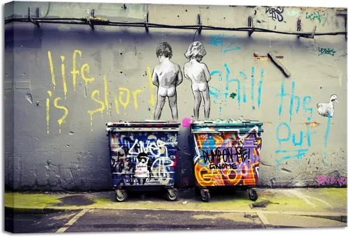Vista 16 de Wieco Art Banksy Lluvia o Graffiti Colorido Callejero Famoso Pinturas en Lienzo Arte de Pared Moderno Inspirador Imágenes de Amor en Gris Impresión