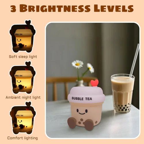 Vista 3 de OkiyiD Regalos de té Boba para los amantes del té con leche, bonita luz nocturna de té de burbujas, lámpara de silicona de té Boba para guardería