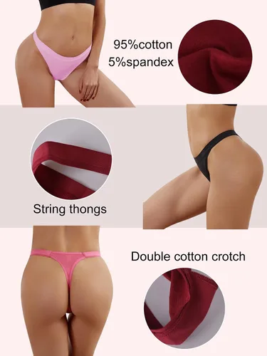 Vista 3 de DingLu Bragas de tanga para mujer, de algodón, sin costuras, transpirables, elásticas, paquete de 5