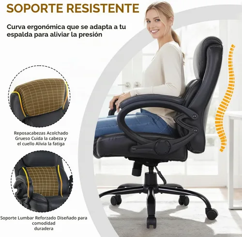 Vista 6 de BestOffice Silla de oficina grande y alta, resistente, asiento ancho de 400 libras, silla ergonómica de escritorio para computadora con brazos