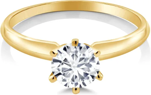 Vista 76 de Anillo de compromiso solitario con piedra preciosa redonda de oro amarillo de 14 quilates de 0.236 in para mujer Ajuste clásico de 6 puntas