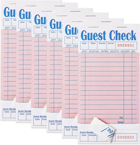 Vista 33 de Libros de cheques de invitados para servidores, bloc de notas de servidor, paquete de 12, papel de color natural, bloc de notas para camarera