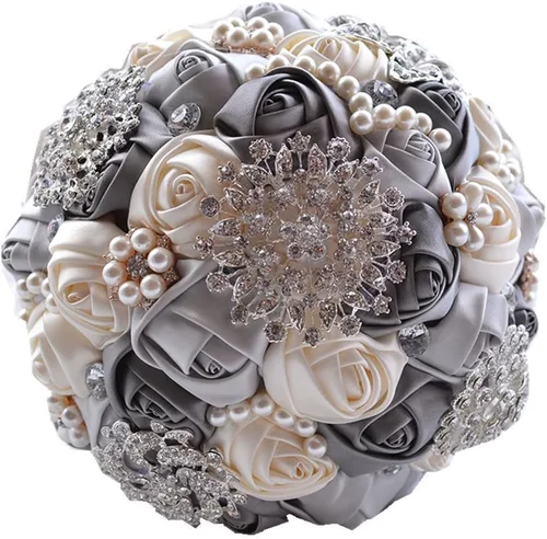 Vista 8 de S_SSOY Ramos de boda románticos personalizables con flores de seda para novia, ramo de broche de dama de honor para novia, con cinta de cristal