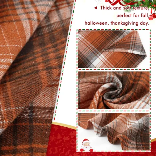 Vista 3 de E-Clover Bandana de Perro a Cuadros Marrón y Scrunchie a Juego - Bandana de Perro de Otoño Triangular a Cuadros Bufanda Babero para Mascotas