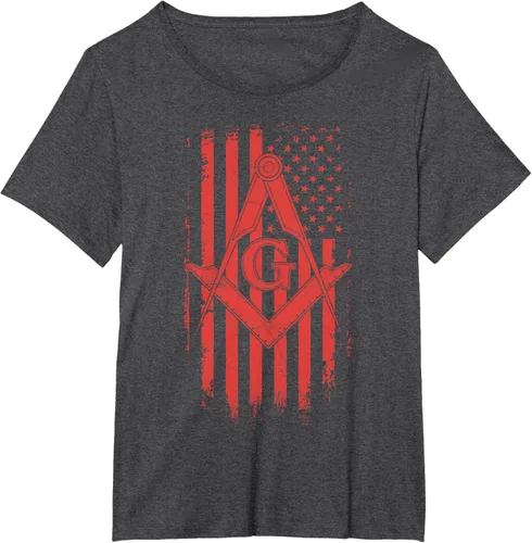 Vista 20 de Cuadrado y brújula Masónica de la bandera americana, masón, camiseta roja, Negro, S