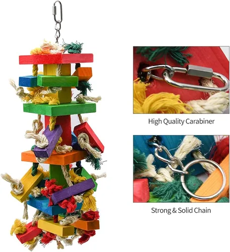 Vista 3 de RUBY.Q - Juguete grande de loro de 20 pulgadas, multicolor de madera natural para masticar pájaros para guacamayos grandes de Amazon Parrots, gris