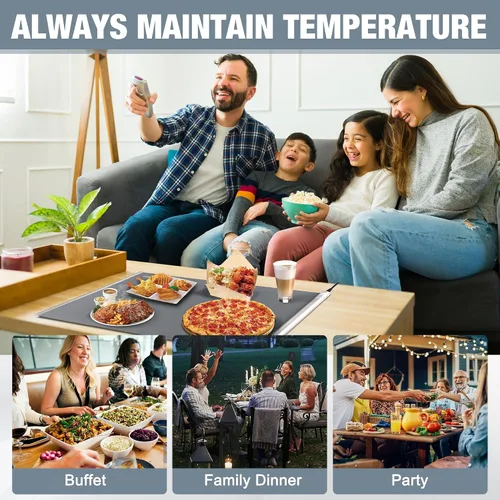Vista 8 de HAUSHOF Tapete de calentamiento para alimentos, tapete eléctrico extra grande para calentar alimentos para encimera, bandeja de calentamiento rápido