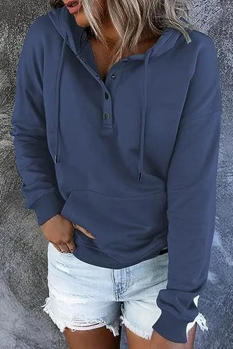 Vista 3 de Aricy Sudaderas de otoño para mujer, moda 2023, manga larga, invierno, casual, cómodas, con botones, ropa de Drwastring