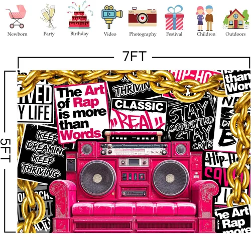 Vista 2 de HANYING HY070YL - Telón de fondo de hip hop de los años 90, música clásica retro, música rock, fotografía de moda, pancarta de fiesta de graffiti
