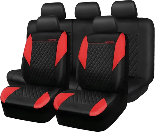 Vista 15 de CAR PASS Funda de asiento de cuero acolchada para dos asientos delanteros, universal, impermeable, de lujo, de PU premium, de vinilo