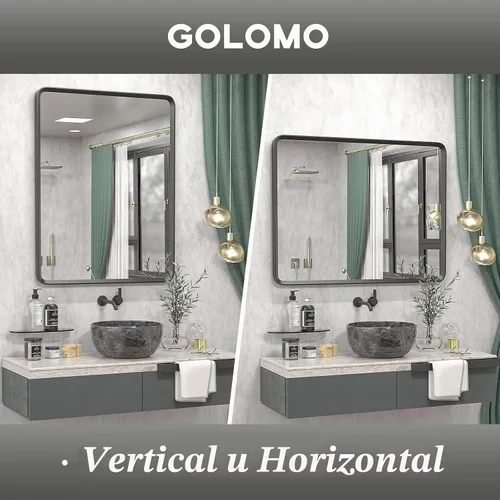 Vista 5 de Espejo rectangular con marco mate negro de 20x30 pulgadas para baño, espejo de tocador para pared de baño con esquinas redondeadas, antióxido y a