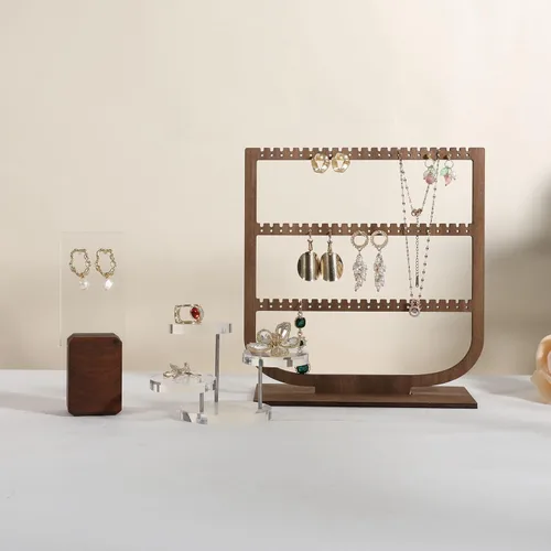 Vista 4 de GemeShou organizador colgante de madera de la joyería, tenedor de exhibición de la joyería de la nuez para la venta, estante de almacenamiento