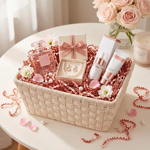 Vista 4 de HUGLUEY Relleno de papel de corte arrugado con purpurina de oro rosa de 4 Rosa con purpurina