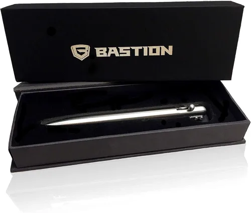 Vista 2 de BASTION Bolígrafos Bolt-Action con 2 cartuchos de tinta negros adicionales, fibra de carbono, acero inoxidable, juego de regalo combinado, bolígrafo