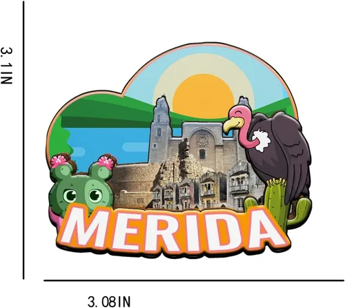 Vista 3 de Imán de Mérida México para nevera de madera 3D, monumentos de viaje, coleccionables, recuerdos, decoración hecha a mano -2052