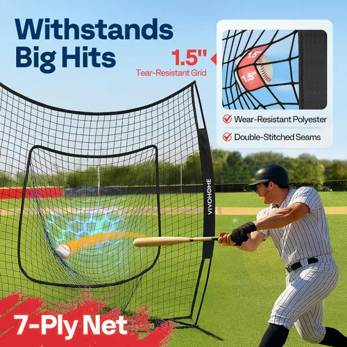 Vista 3 de VIVOHOME Baseball Softball Batting Net - 7x7 Ft Baseball Backstop, Softball Practice Net for Hitting, Pitching, Throwing with Batting Tee and Carry