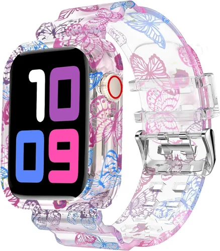 Vista 152 de DABAOZA - Correa transparente compatible con Apple Watch con estuche protector, correa deportiva de TPU con brillo para mujeres y hombres