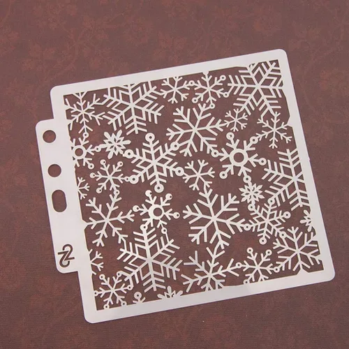 Vista 4 de Plantillas de pintura de plástico PET con diseño hueco de copo de nieve, perfectas para diseño textil, decoración de pared, ventana, papel, álbumes