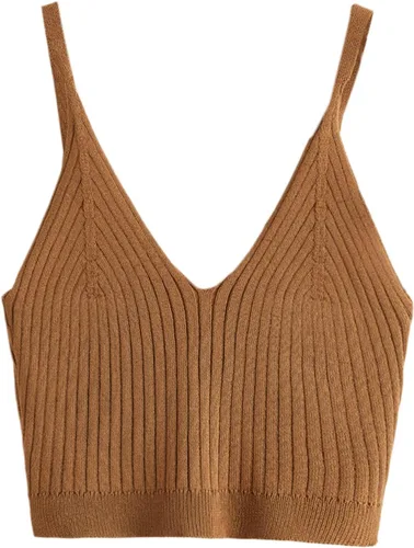 Vista 8 de SweatyRocks Camiseta corta de punto con cuello en V para mujer Albaricoque