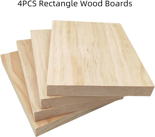 Vista 2 de 4 tableros rectangulares de madera sin terminar para manualidades, bloques de madera de corte en blanco de 8 x 6 x 0.8 pulgadas para tallar madera