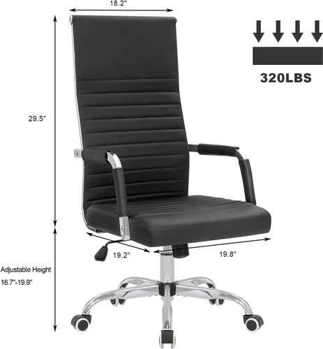 Vista 3 de Silla de oficina acanalada con respaldo alto, silla de escritorio de piel sintética, silla giratoria ajustable, silla de computadora