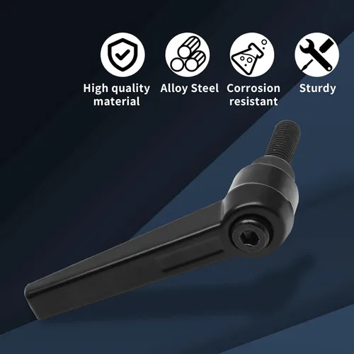 Vista 4 de Manija de palanca de sujeción M8, acero de aleación, trinquete ajustable Push Button Ratchet Design, M8 x 25mm Male Thread, Electroplated Finish