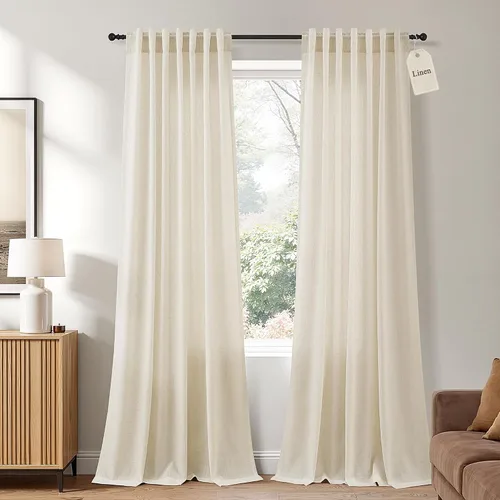Vista 13 de Naturoom Cortinas de lino de 96 pulgadas de largo y 8 pies para sala de Crema Beige
