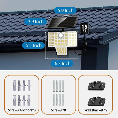 Vista 7 de AmeriTop Luces solares para exteriores, paquete de 2, sensor de movimiento solar inalámbrico, 128 luces LED para exteriores; 3 cabezales ajustables