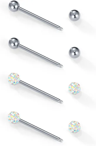 Vista 2 de vcmart Nipple Rings Tongue Ring Surgical Steel Nipplerings Piercing Women Silver Barbells 14G 6 Pairs 12-916-58-34