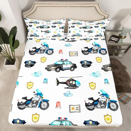 Vista 12 de Juego de sábanas bajeras ajustables para niños, diseño de caricaturas, camiones, tamaño individual, juegos de ropa de cama de excavadoras, camiones