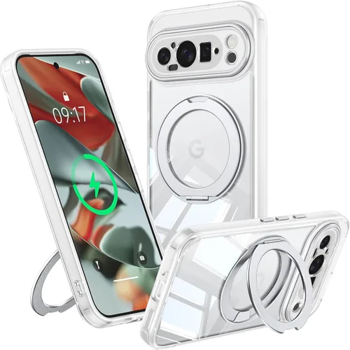 Vista 35 de 【Soporte magnético giratorio de 360°】 Funda para Google Pixel 8A 【Compatible con MagSafe y Pixelsnap】 Funda con soporte de anillo 【Transparente sin
