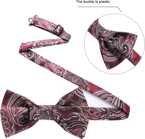 Vista 9 de HISDERN Bow Ties for Men Pre-tied Paisley Bow Ties Pocket Square Set Men's Bowtie Wedding Party