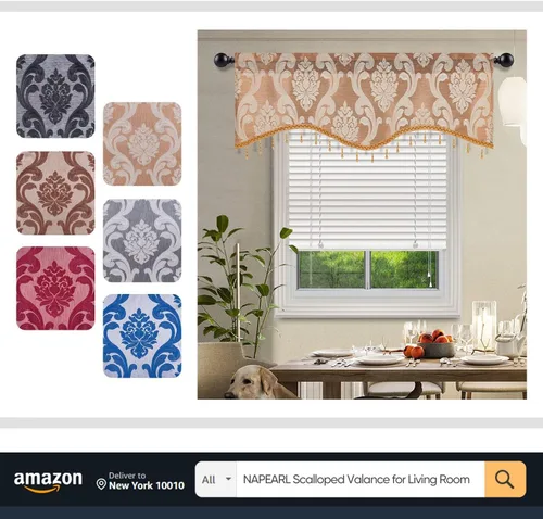 Vista 8 de NAPEARL Cenefa de cascada beige para sala de estar, cortinas de cocina jacquard cenefas y festones, cortinas con festones para ventanas
