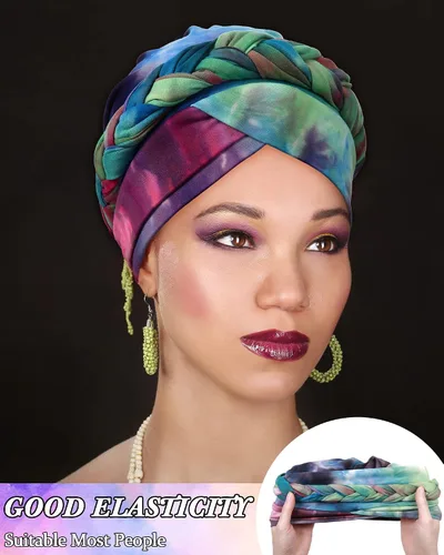 Vista 6 de SATINIOR 4 piezas de turbante africano para mujer, turbante con cuentas